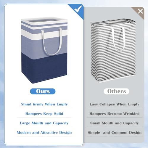 BlissTotes 3-Pack Laundry Basket, Collapsible Laundry Hamper, Blue, 100L - Image 3