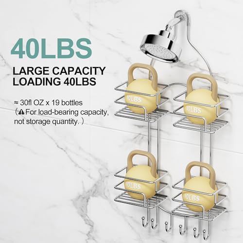 SRIWATANA Shower Caddy Hanging, Shower Organizer with Razor Hooks, Chrome - Image 4