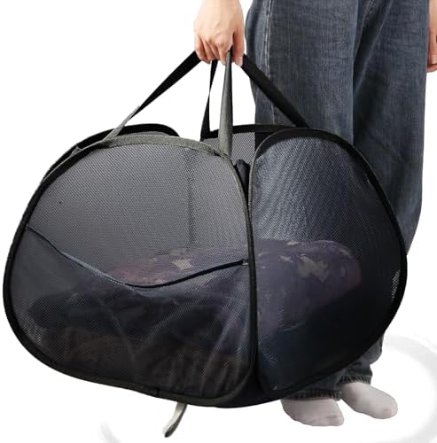 Collapsible Laundry Baskets, 90L Large Foldable Laundry Basket, Durable Mesh Pop Up Hampers for Laundry, Dirty Clothes Laundry Hamper for Bedroom, Bathroom, Dorm, Laundry Room, Travel, Camping Black by Bemkoo