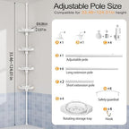 shuang qing 360° Rotating Corner Shower Caddy Tension Pole Organizer, White - Image 2