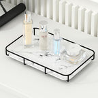 Dobbyby Vanity Tray Makeup Organizer Cosmetics Storage Bathroom Skincare Organizer Countertop Display Rack in Dresser Stainless Steel Shelf Marble Print Ceramic Trays by Dobbyby