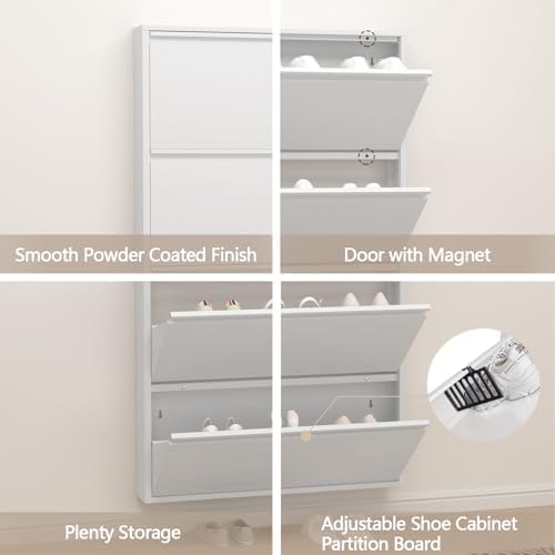 GREATMEET Slim Wall Mounted Metal Storage Cabinet with 4 Flip Drawers - Image 4