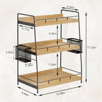 Wood 3 Tier Bathroom Counter Organizer with Side Baskets Fits Tall Bottles - Image 3