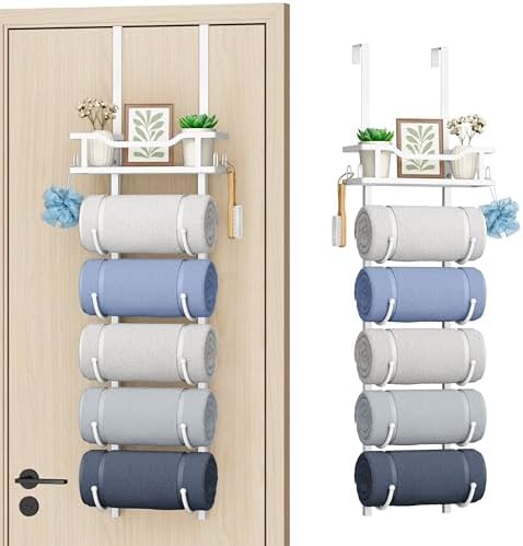 SWTYMIKI Over the Door Towel Rack - 6 Tier Towel Racks for Bathroom Wall Mounted, Towel Holder with Shelf, Hanging Rolled Towel Storage Organizer for Small Bathroom, Camper, RV, White by SwtyMiki-TidyHomeSweetLife