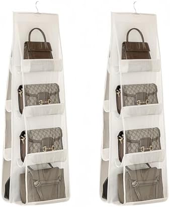 HAN SHENG 8-Pocket Clear Hanging Organizer, Handbag Storage, White, 2 Pack by HANSHENG