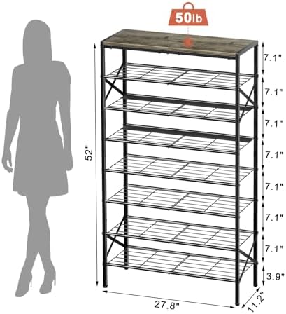 8 Tier Metal Shoe Rack with Wood Top, 24-32 Pairs - Image 3