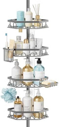 Consumest Shower Caddy Tension Pole, Shower Caddy Corner, Silver, 4 Tier by Consumest
