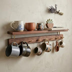 Walnut Wood Coat Rack with Shelf, Wall Mounted Entryway Organizer - Image 3