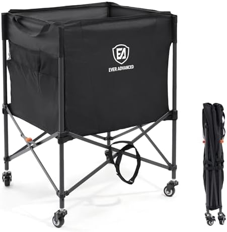 EVER ADVANCED Rolling Ball Storage Cart Lockable Wheels, 33x22.8in/45x25in Collapsible Garage Sports Equipment Organizer for Volleyball Basketball Tennis Toy Storage Multi-Sport Family Gym by EVERADVANCED