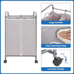 STORAGE MANIAC Laundry Sorter 2 Section, 90 L Gal Laundry Hamper with Wheels, Clothes Basket Separator Sorter, 2 Bag Rolling Cart and Removable Bags for Closet, Dorm, Collage, Grey - Image 6