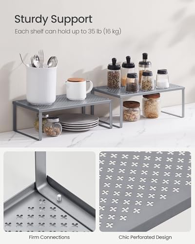 SONGMICS Set of 2 Metal Spice Racks, Stackable Expandable Shelf Risers - Image 4