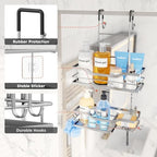 Consumest Over Door Shower Caddy - 2 Tier Shower Shelves Hanging with Soap Holders, Large Capacity Shower Organizer with 4 Hooks, Bathroom Rack and Storage, Silver - Image 3