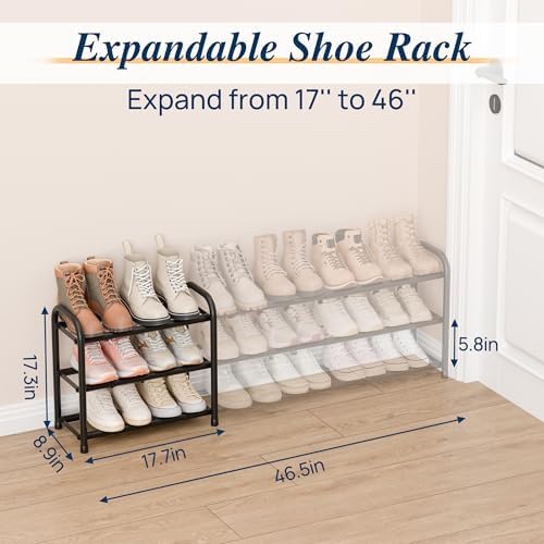 ENJOYBASICS 3 Tier Expandable Shoe Rack, Metal Small Shoes Shelf, Black - Image 2