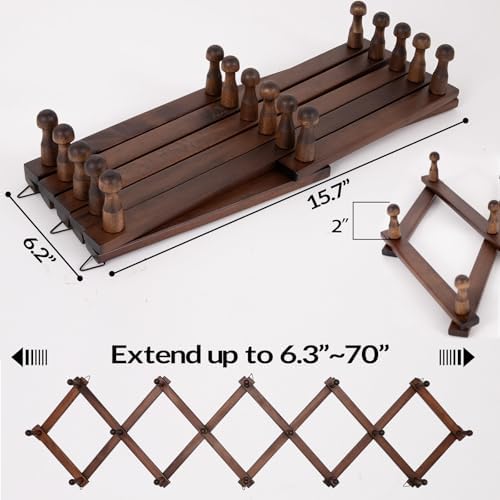 SCUNDA Hat Rack for Wall, Expandable Wall Hat Holder with 16 Hooks, 16 inch Wooden Wall Hook for Baseball Caps,Cowboy, Bag,Hoodie(Brown) - Image 6