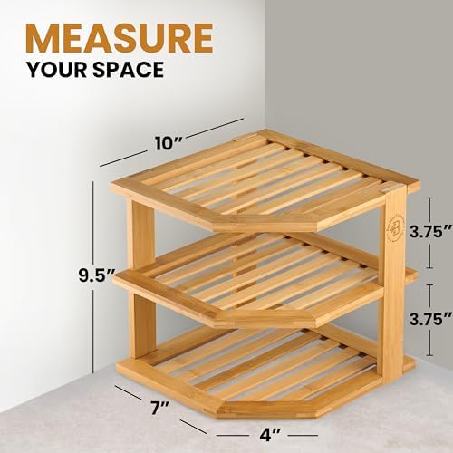 Bambüsi Kitchen Cabinet Organizer 3-Tier Corner Shelf Storage Rack, Bamboo - Image 3