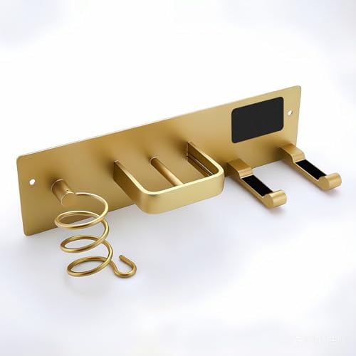 Hair Dryer Holder Hair Tool Organizer Metal Wall Mount (Gold) - Image 2