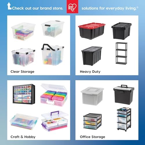 IRIS USA 54 Qt Stackable Plastic Storage Bins with Lids, 12 Pack - BPA-Free, Made in USA - See-Through Organizing Solution, Latches, Durable Nestable Containers, Secure Pull Handle - Clear - Image 2