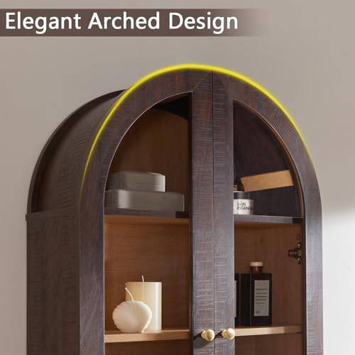 Bathroom Arched Wall Cabinet Over The Toilet Storage Cabinet, 23.5×31.4 Inch bathroom cabinet wall mount with Glass Doors & Adjustable Shelves, Wood Cabinet for Laundry Room, Kitchen, Brown/Natural - Image 5