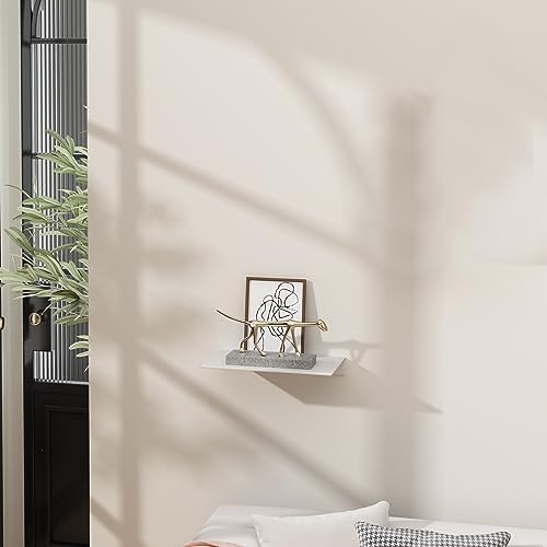 Danpoo 8 inch White Small Floating Shelf for Wall Organizer & Storage, Mini Display Shelf, Metal Wall Shelf for Bathroom, Living Room, Kitchen, Bedroom - Image 2