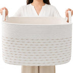65L Large Laundry Basket with Handles,Woven Blanket Basket,Yellow by HZFTJOY