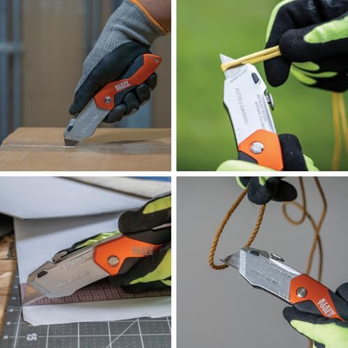 Klein Tools 44130 Utility Knife, Auto-Loading Folding Heavy Duty Retractable Box Cutter, Blade Storage, 3 Blades and Pocket Clip Included - Image 4