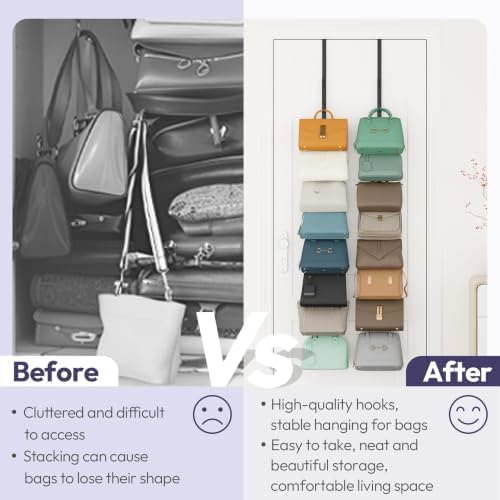 SWTYMIKI Over the Door Purse Organizer - 2 Packs Wall Mounted Purse Rack with 8 Hooks Design, Hanging Handbag Organizer Storage Holds up to 16 Bags, Bag Rack for Closet, Door (Black) - Image 2