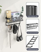 Key Holder for Wall - Key Rack with 5 Key Hooks, 11.02" L×2.75" W×4.92" H, Key and Mail Organizer Wall Mount with Mesh Basket, Key Hanger for Wall, Entryway, Home Decor(Matte Black) - Image 2