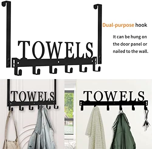 Over The Door Hooks, Towel Holder for Bathroom, Mount Rack Metal Bath Hanger Bedroom Kitchen Pool Beach Bathrobe Wall Hooks (6 Hooks, Black). - Image 2