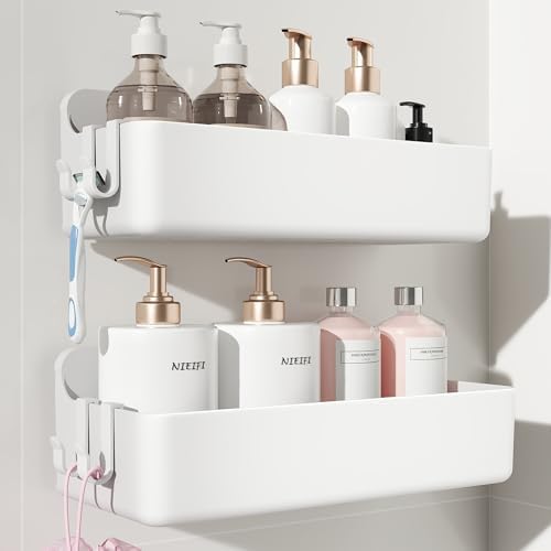 Nieifi Adhesive Shower Shelves, White, 2 Pieces by Nieifi