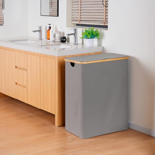 efluky Laundry Hamper 3 Section with lid and 3 Removable Bags, Silver Grey - Image 5