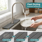 2PCS Stone Faucet Mat for Kitchen Sink, Water Absorbing Sink Tray Organizer for Bathroom Counter, Diatomite Soap Dish Coaster Caddy Riser, Sponge Holder Dispenser Mat, Dark Gray, 23.6" x 4", 1 Set - Image 3