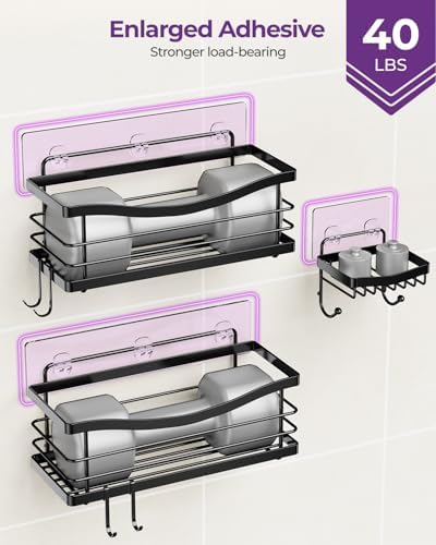 ODesign 3 Pack Adhesive Shower Caddy,Stainless Steel Shower Shelves,Black - Image 6
