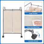 STORAGE MANIAC Laundry Sorter 2 Section, 90 L Gal Laundry Hamper with Wheels, Clothes Basket Separator Sorter, 2 Bag Cart and Removable Bags for Closet, Dorm, Collage, Beige - Image 6