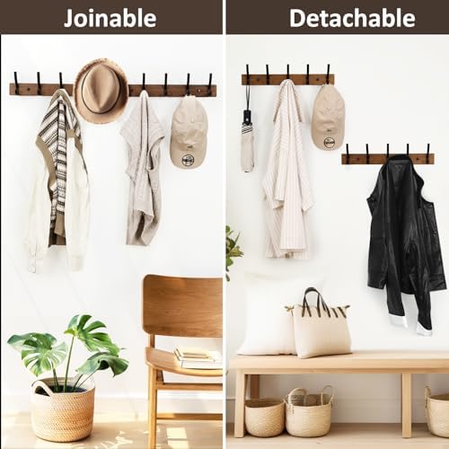 Optish Coat Rack Wall Mount, 16.5 Inches Wood Coat Hooks Wall Mount, Wall Coat Rack with 5 Hooks, Hat Rack Wall Hooks for Hanging Coat, Bag, Towel (2Pack, Brown) - Image 6