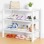 Smiry Bamboo Shoe Rack, 14 Vertical Slats, 3 Tier - 26.8" Wide, White by Smiry