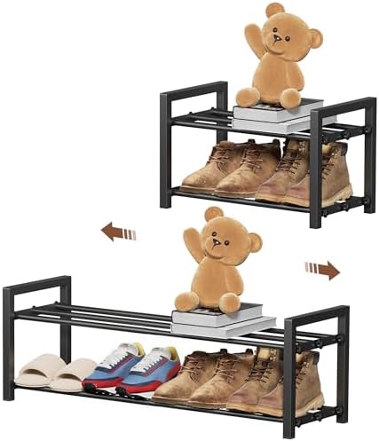 Expandable Shoe Rack, Heavy Duty Metal Shoe Organizer for Closet | 2Tier Heavy Duty Iron Adjustable Shoe Storage,Fits 12+ Pairs,Space-Saving,Non-Slip,Easy Assembly,For Doorway Entryway Bedroom by HDDTTZFURNITUREMAKEYOURDALIYLIVEBETTERANDBETTER