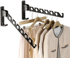 Dr.DJ Wall Mount Coat Hanger Holder Black Clothes Drying Organizer Rack Garment Hooks Aluminium Retractable Folding Indoor Wall Mounted Hanger Space Saver for Laundry Room Bedroom Black 2Pack by DrDJ