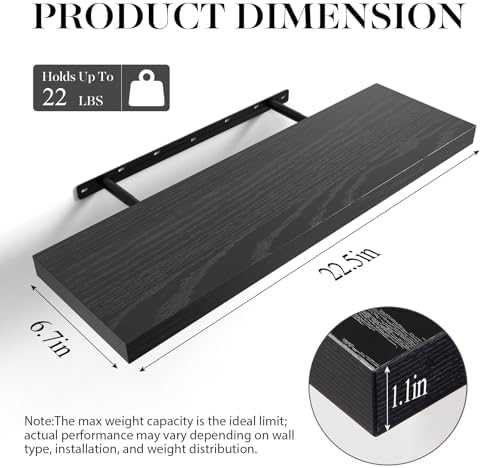 BAYKA Black Floating Shelves 22.5in, Set of 2, Wall Mounted for Wall Decor (Pack of 2) - Image 3