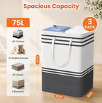 TranquilRelax 3-Pack Laundry Basket, Laundry Hamper, Grey-75L - Image 2
