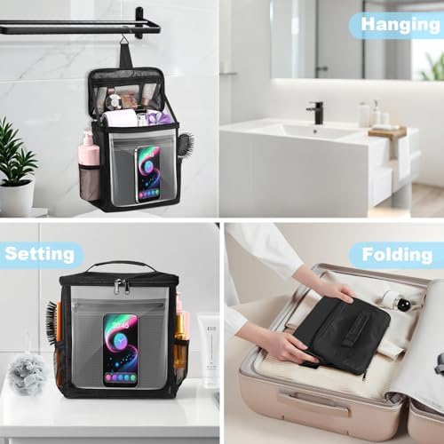 Hanging Shower Caddy Portable, Travel Toiletry Bag for Men & Women, Large Capacity with Hook,Dorm Room Essentials With Waterproof Phone Compartment, for Bathroom, Picnic, Gym, Travel(Black) - Image 4