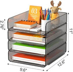 FANXIYQ 4-Tier Acrylic Paper Tray Organizer, Brown Office Paper Organizer - Image 5