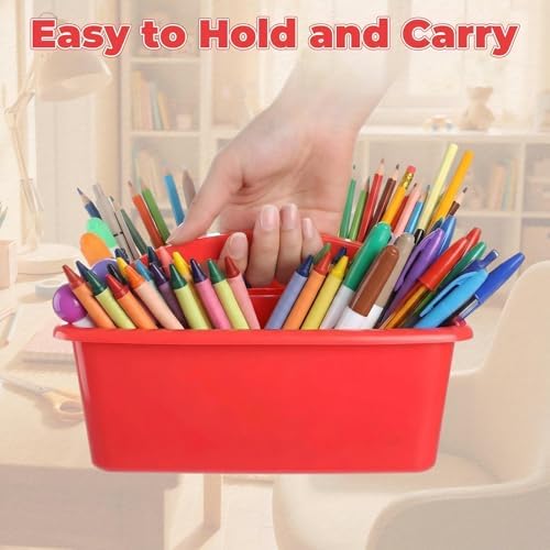 Kathfly 4 Pack Classroom Caddy Organizer with Handle, Plastic Art Craft Cleaning Caddy Bulk, Small Multipurpose Supply Organization Storage Basket for Table Desk Office Pencil Teacher (Blue Red) - Image 6