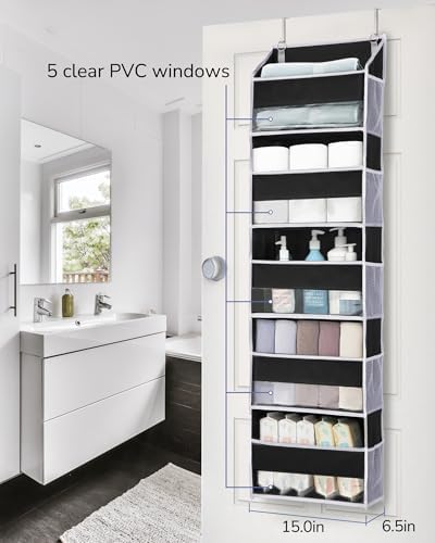 ULG 1 Pack Over The Door Organizer – 5 Shelf Door Organizer Hanging & 10 Side Pockets, Reinforced 44LB Capacity Hanging Organizer, Behind The Door Storage for Bedroom, Nursery, Pantry (Black) - Image 2