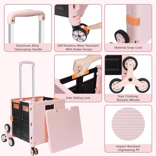 FELICON SELORSS Folding Utility Climber Cart Portable Rolling Crate-Pink - Image 2