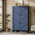 Nicetree Farmhouse Blue Shoe Cabinet – Ultra Slim 3-Drawer Flip Organizer with Shaker Barn Door Accent, 3-Tier Adjustable Shelves, and Sturdy Freestanding Frame – Space Saving by Nicetree