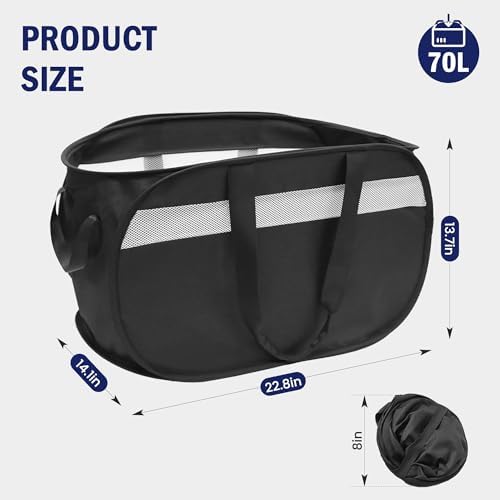 Collapsible Tear Proof Laundry Baskets with Dual Handles, Black - Image 3
