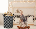 ESSME Boys Laundry Hamper,Kids Hamper Collapsible Canvas Waterproof Storage Bin for Boy, Nursery Hamper,Gift Baskets,toy bins(Black grid) - Image 6
