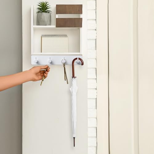 Key Holder with 4 Hooks,Adhesive Key Hanger Organizer for Wall Mount - Image 3