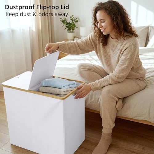 efluky Double Laundry Hamper with Lid and 2 Removable Bags, White - Image 4