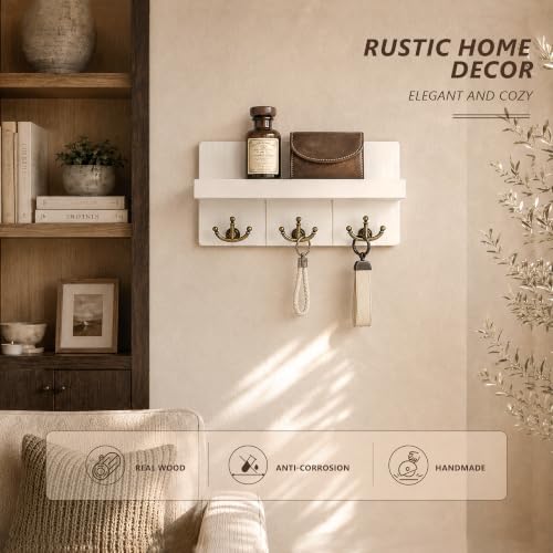 Rebee Vision Key Holder Wall Mount with 3 Anchor Hooks for Entryway, White - Image 3